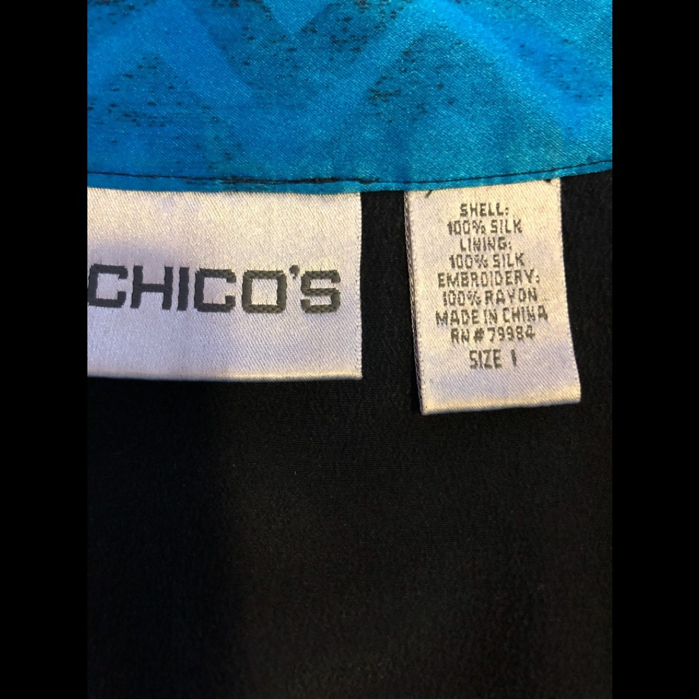 Chico’s Patchwork Silk Jacket Sz 1 - image 3
